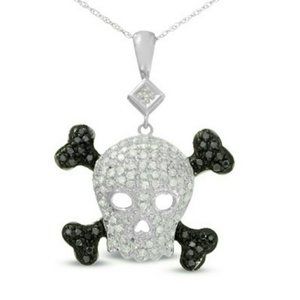 SKULL & CROSSBONE 10K BLACK & WHITE DIAMOND CHARM